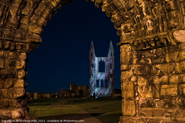 St Andrews Cathedral at night Picture Board by Corinne Mills