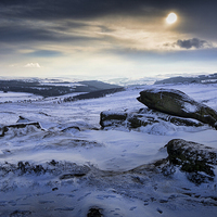 Buy canvas prints of  Low winter sun over Higger Tor by K7 Photography