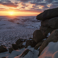 Buy canvas prints of  Winter Sunset over Higger Tor by K7 Photography
