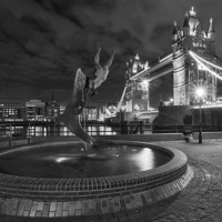 Buy canvas prints of The Girl and the Dolphin at Tower Bridge by K7 Photography