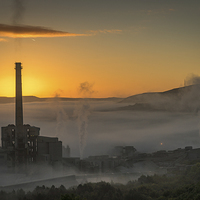 Buy canvas prints of  The Hope Valley and Cement Works at Dawn by K7 Photography