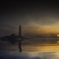 Buy canvas prints of Full Tide Dawn at St Mary's Lighthouse by K7 Photography