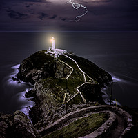 Buy canvas prints of Lightning over South Stack by K7 Photography