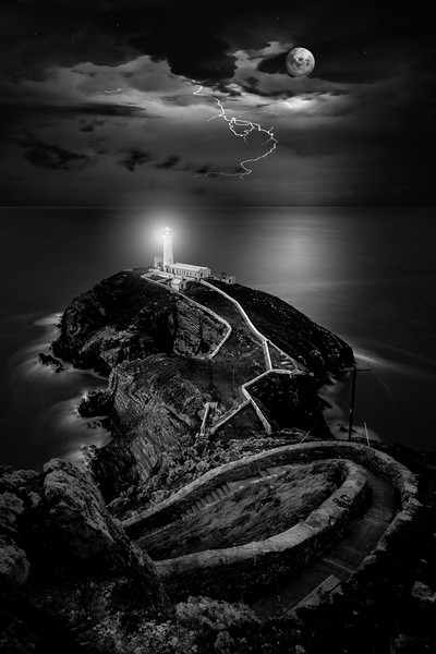 Lightning over South Stack Picture Board by K7 Photography