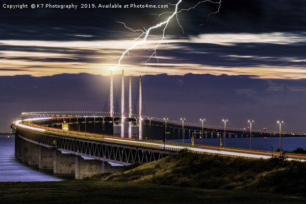 Lightening Strike on the Oresund Bridge Picture Board by K7 Photography