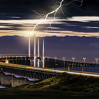 Buy canvas prints of Lightening Strike on the Oresund Bridge by K7 Photography