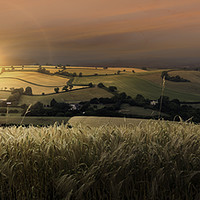 Buy canvas prints of South Devon Countryside Sunset Panorama by K7 Photography