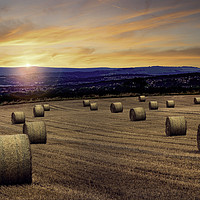 Buy canvas prints of A Straw Bale Sunset - Over the fields to Sheffield by K7 Photography