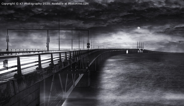 Mystical Moonlit Oresund Bridge Print by K7 Photography