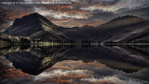 Buttermere Evening Reflections Print by K7 Photography