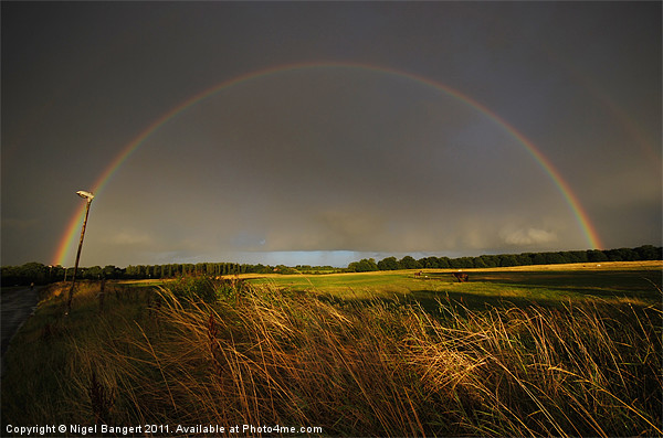 Rainbow over Harlow Common Picture Board by Nigel Bangert