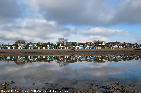 Reflected Beach Huts Picture Board by Nigel Bangert