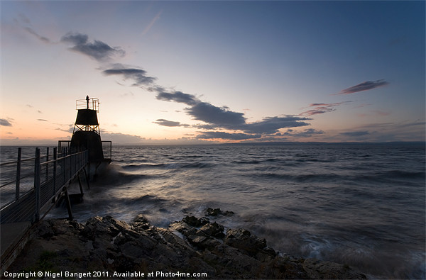 Portishead Lighthouse Sunset Picture Board by Nigel Bangert