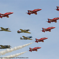 Buy canvas prints of The Red Arrows with Eagle Squadron by Nigel Bangert