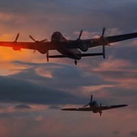 Buy canvas prints of Lancaster and Hurricane of the BBMF by Nigel Bangert