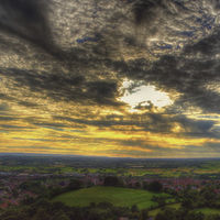 Buy canvas prints of  Glastonbury Tor Sunset Panoramic by Nigel Bangert