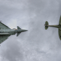Buy canvas prints of  Eurofighter and Spitfire Display by Nigel Bangert