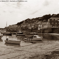 Buy canvas prints of Vintage Mousehole Harbour Cornwall in Sepia by Terri Waters