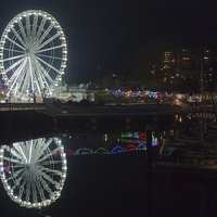 Buy canvas prints of Torquay Marina And Ferris Wheel at Night by Terri Waters