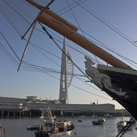 Buy canvas prints of HMS Warrior Viewing The Spinnaker Tower by Terri Waters