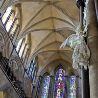 Buy canvas prints of Salisbury Cathedral Vaulted Ceiling And Peter Rush by Terri Waters