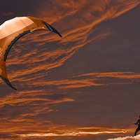 Buy canvas prints of  Surreal Surfing orange by Terri Waters