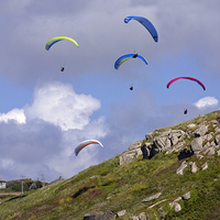 Buy canvas prints of Paragliding Over Sennen Cove  by Terri Waters
