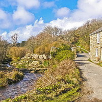 Buy canvas prints of Penberth Stream And A Stone Cottage by Terri Waters