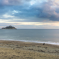 Buy canvas prints of St Michael's Mount, a Dog and a Drone at Sunset by Terri Waters