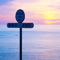 Buy canvas prints of Sunset at Land's End Signpost by Terri Waters