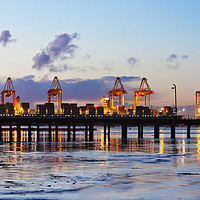 Buy canvas prints of Southampton Container Port at Sunset by Terri Waters