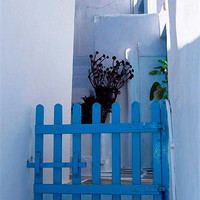 Buy canvas prints of Blue Gate, Greece by DEE- Diana Cosford