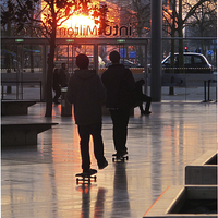Buy canvas prints of Milton Keynes Centre sunset & skateboarders  by DEE- Diana Cosford