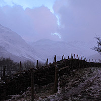 Buy canvas prints of Langdales, Cumbria night & light dusting of snow by DEE- Diana Cosford