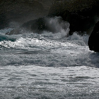 Buy canvas prints of Unusually fierce waves & dramatic shoreline, Cala  by DEE- Diana Cosford