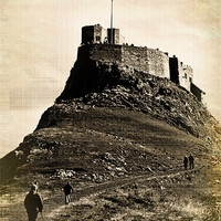 Buy canvas prints of Vintage Lindisfarne Castle. by Colin Metcalf