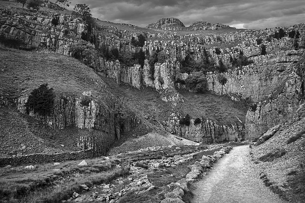 The Approach to Malham Cove in Black and White Picture Board by Colin Metcalf