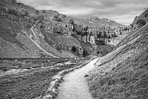 The Approach to Malham Cove in Black and White Picture Board by Colin Metcalf