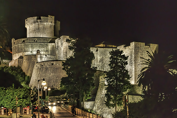  Dubrovnic Fortress and walls at night Picture Board by Colin Metcalf