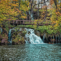 Buy canvas prints of Plitvice Waterfall and lake. by Colin Metcalf