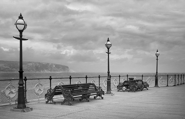 Swanage Pier Black And White Picture Board by Linsey Williams