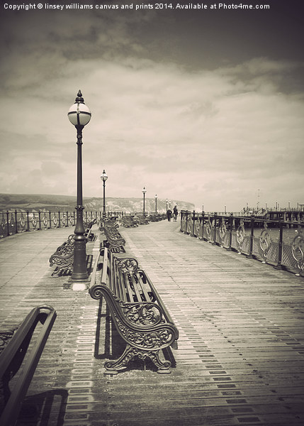 Swanage Pier Black and White Antiqued Picture Board by Linsey Williams