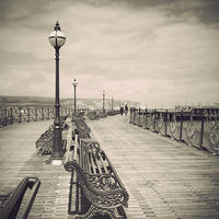 Buy canvas prints of Swanage Pier Black and White Antiqued by Linsey Williams