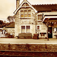 Buy canvas prints of The Station At Corfe In Sepia  by Linsey Williams