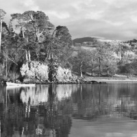 Buy canvas prints of Friars Crag, Lake Derwent Black And White by Linsey Williams