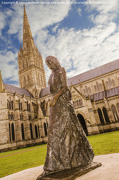 Salisbury Cathedral And The Walking Madonna  Picture Board by Linsey Williams