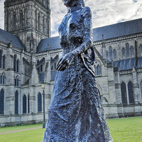 Buy canvas prints of Salisbury Cathedral And The Walking Madonna 2 by Linsey Williams
