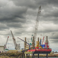 Buy canvas prints of Cranes At Falmouth Docks by Linsey Williams