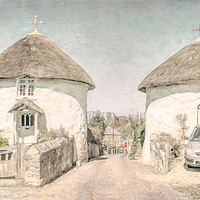 Buy canvas prints of Thatched Roundhouse cottages in Cornwall by Linsey Williams