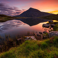 Buy canvas prints of Llyn Idwal with the Pen yr Ole Wen in the mirror r by J.Tom L.Photography